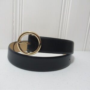 Anne Klein Navy Genuine Italian Calfskin Leather Belt with Round Buckle Large